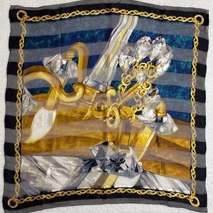 RARE 100% SILK Celine Gold and Black Striped Scarf AUTHENTIC